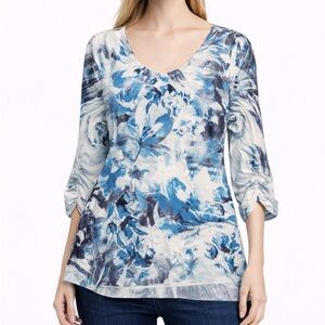 Style & Co. Blue and White Floral Blouse